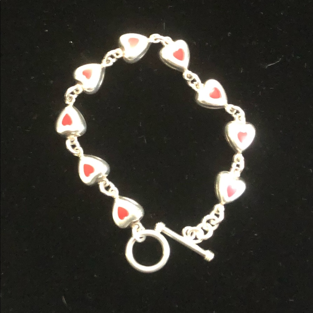 RED Vintage Sterling Silver enamel  Inlay 7" Bracelet. B3 - Picture 6 of 12